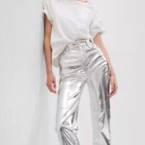 GAP - high rise vintage slim - vegan leather silver pants- Ladies 29/ 8Short